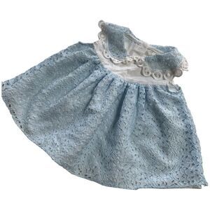 Dainty Vintage 1990s Baby Blue Lace Collared Pleated Two Tone Pearl Button Dress